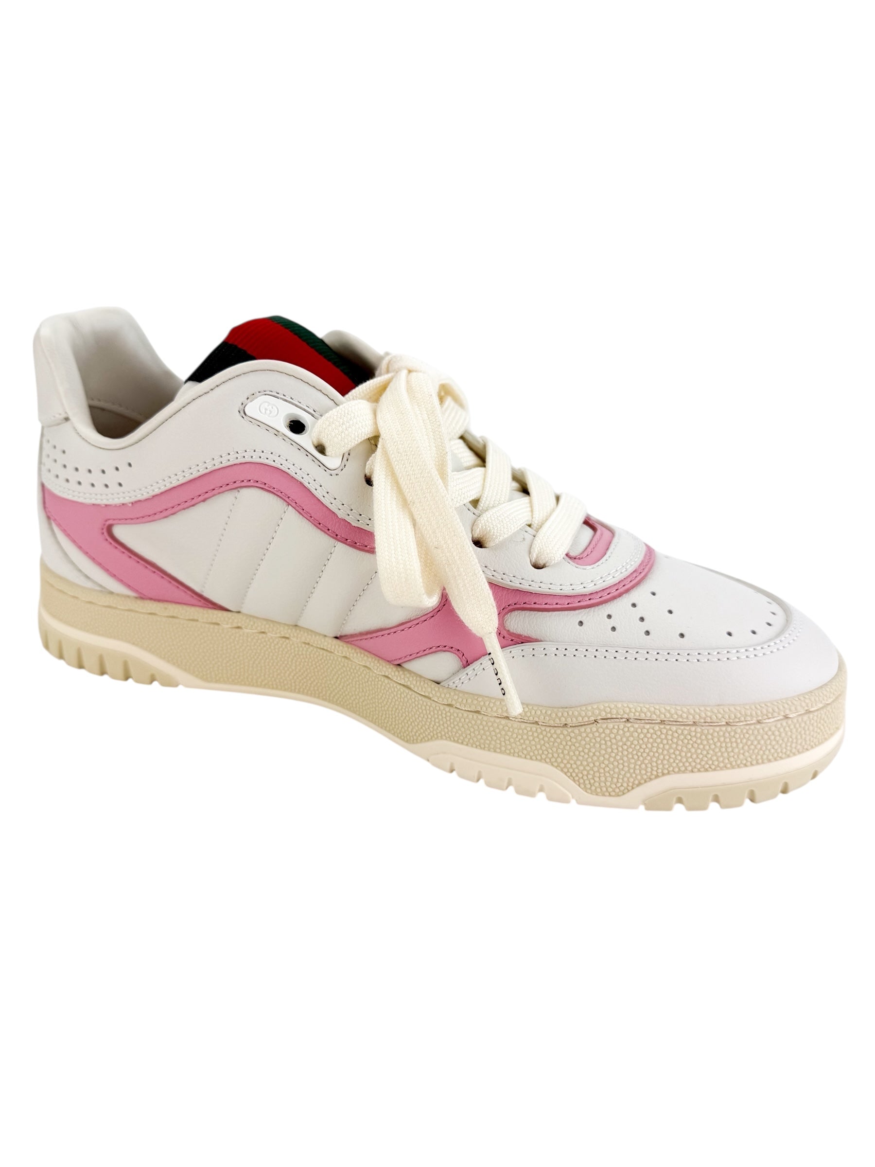 Gucci Calfskin Womens Re-Web Sneakers Size 37.5 White Pink