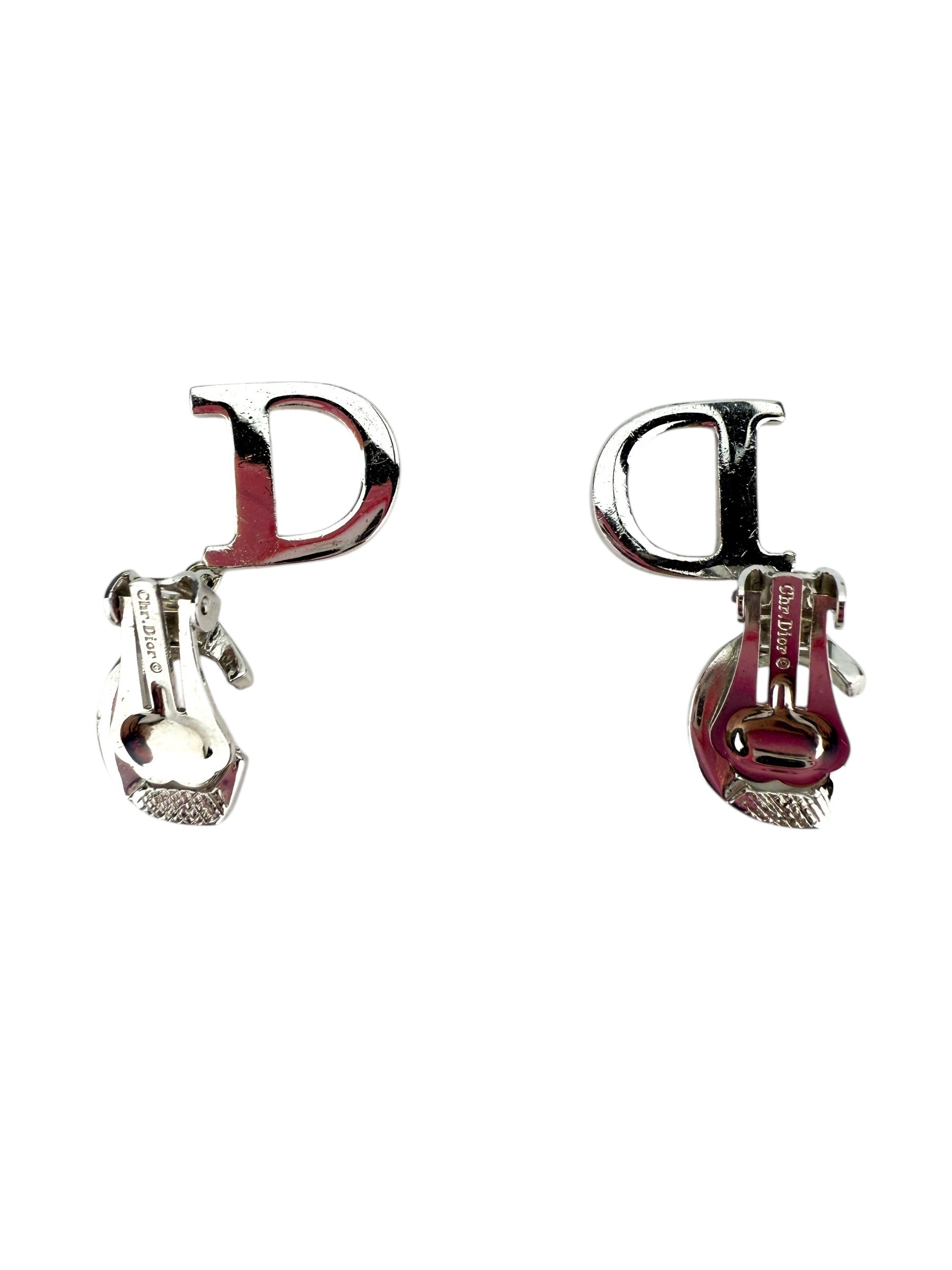 Christian Dior Vintage Crystal CD Clip-On Earrings