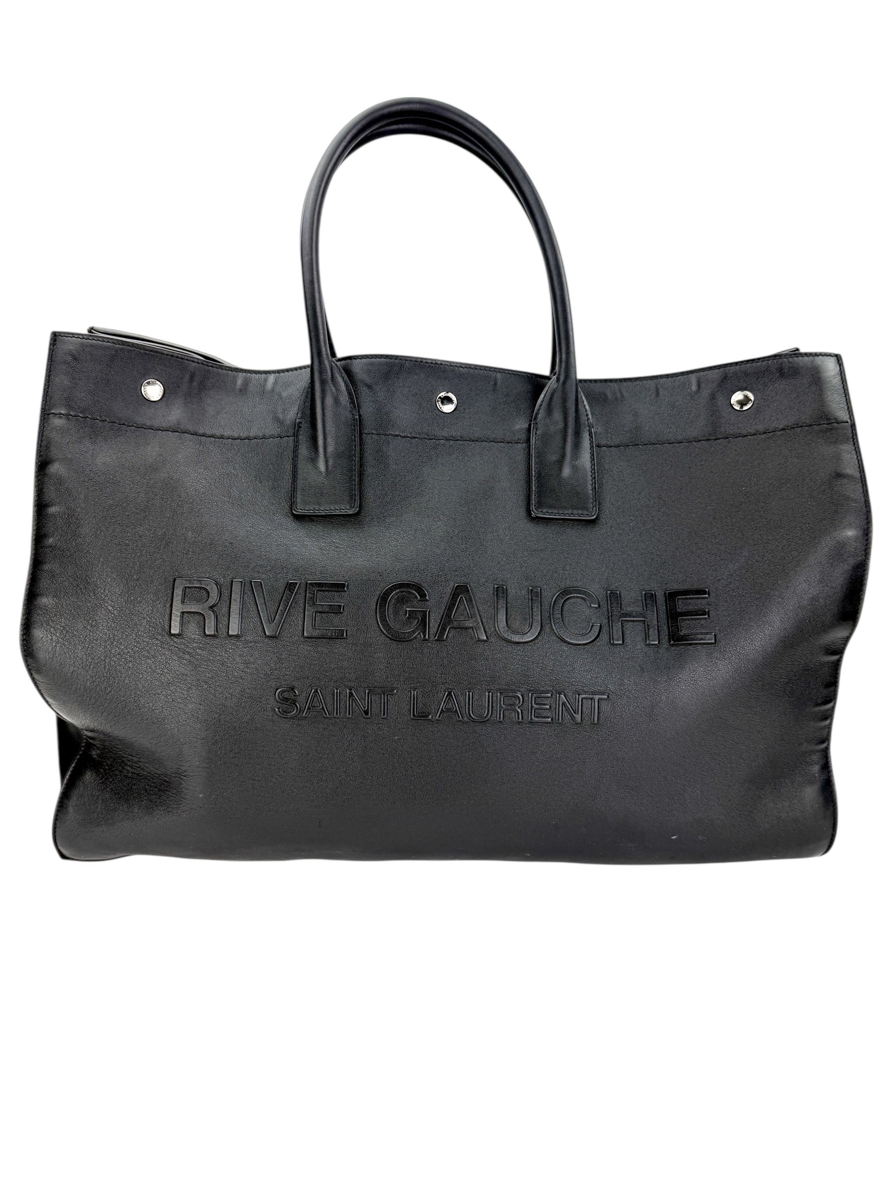 Saint Laurent Smooth Calfskin Rive Gauche Large Tote Black