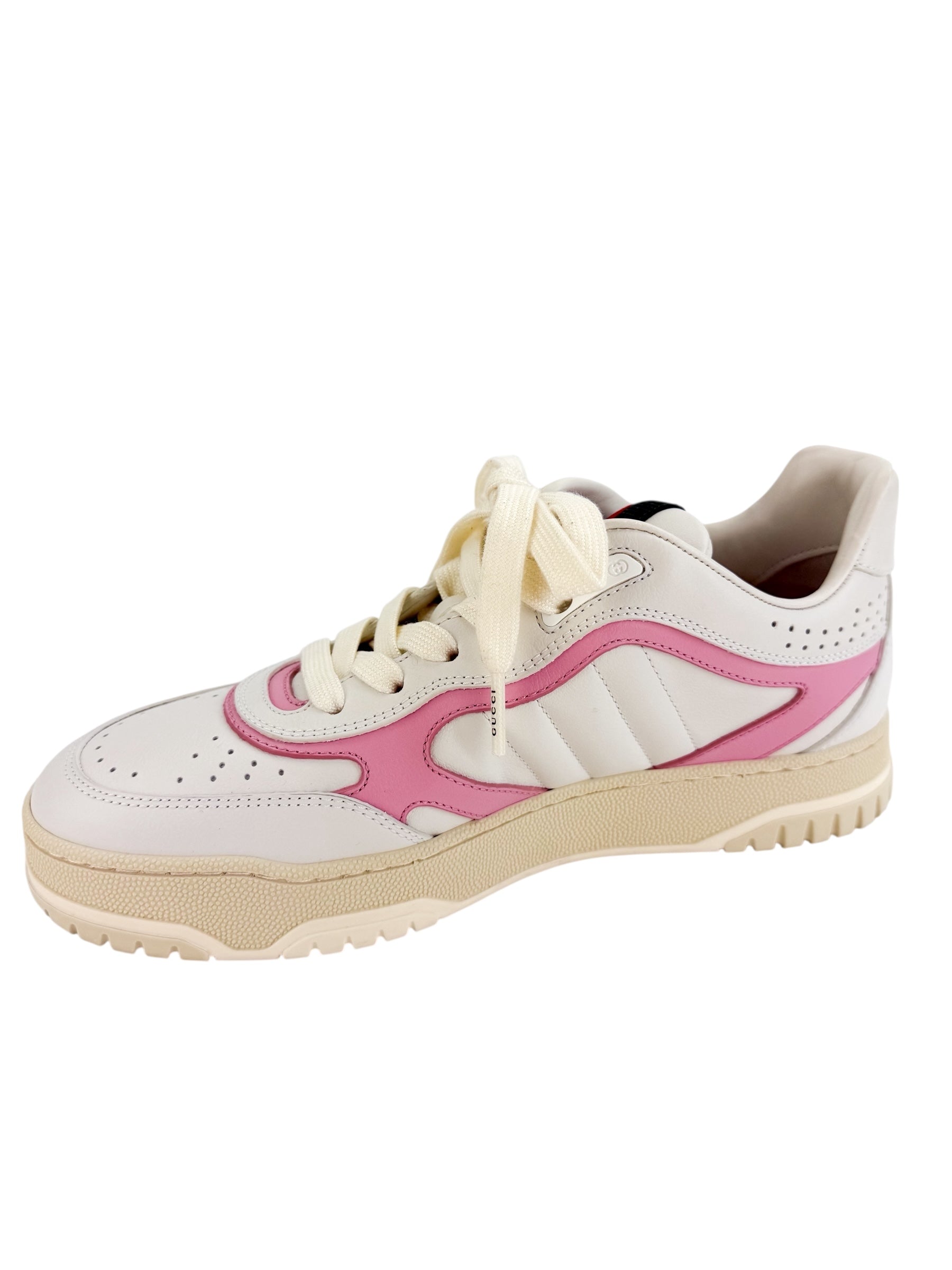 Gucci Calfskin Womens Re-Web Sneakers Size 37.5 White Pink