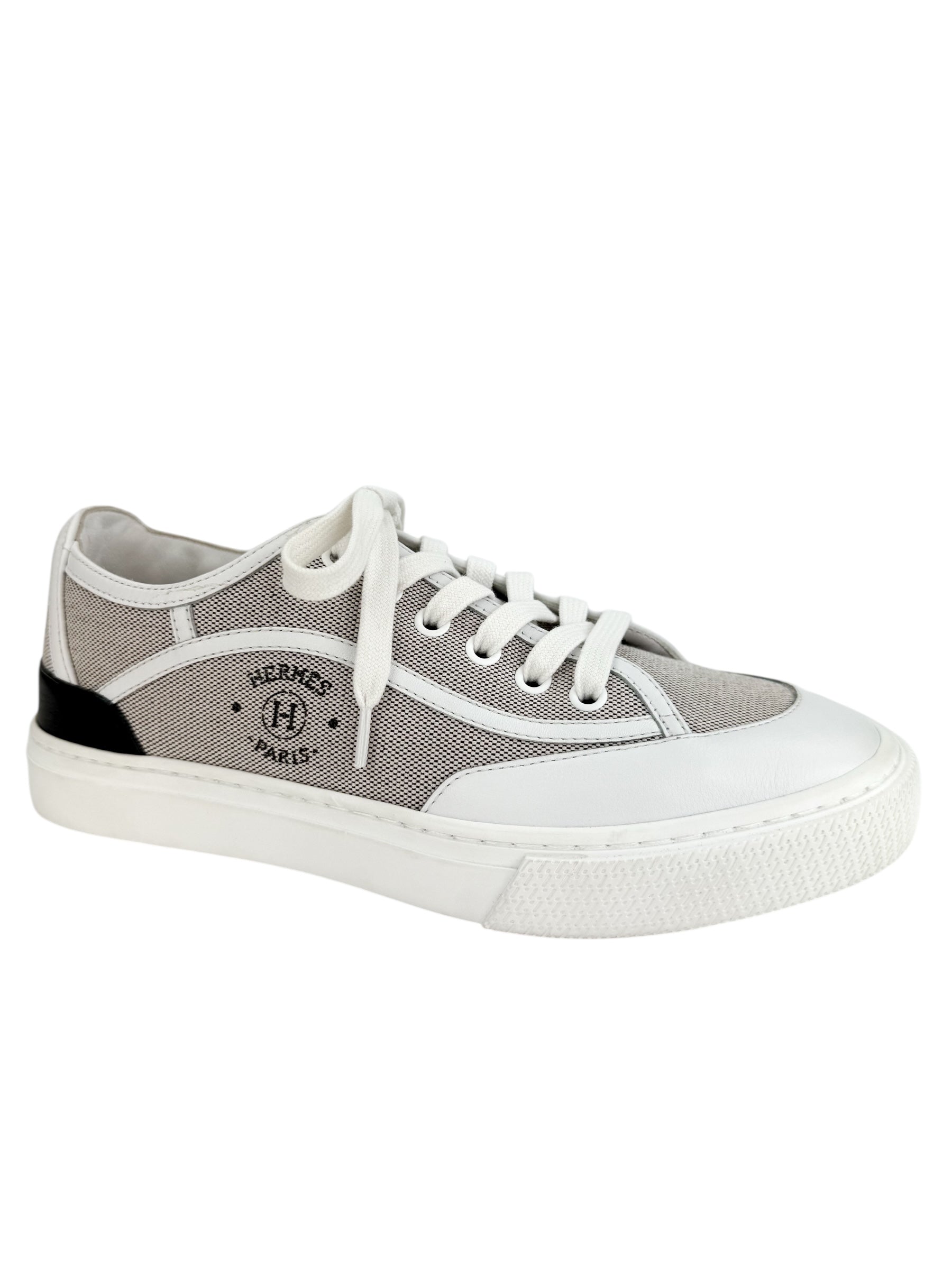 Hermes Canvas Calfskin Get Sneakers Prunoir White Size 37 (Full Set)