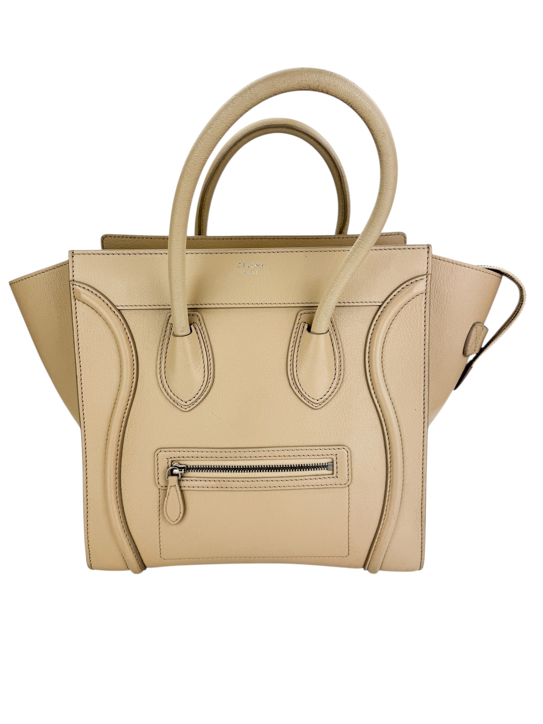 Celine Drummed Calfskin Mini Luggage Dune