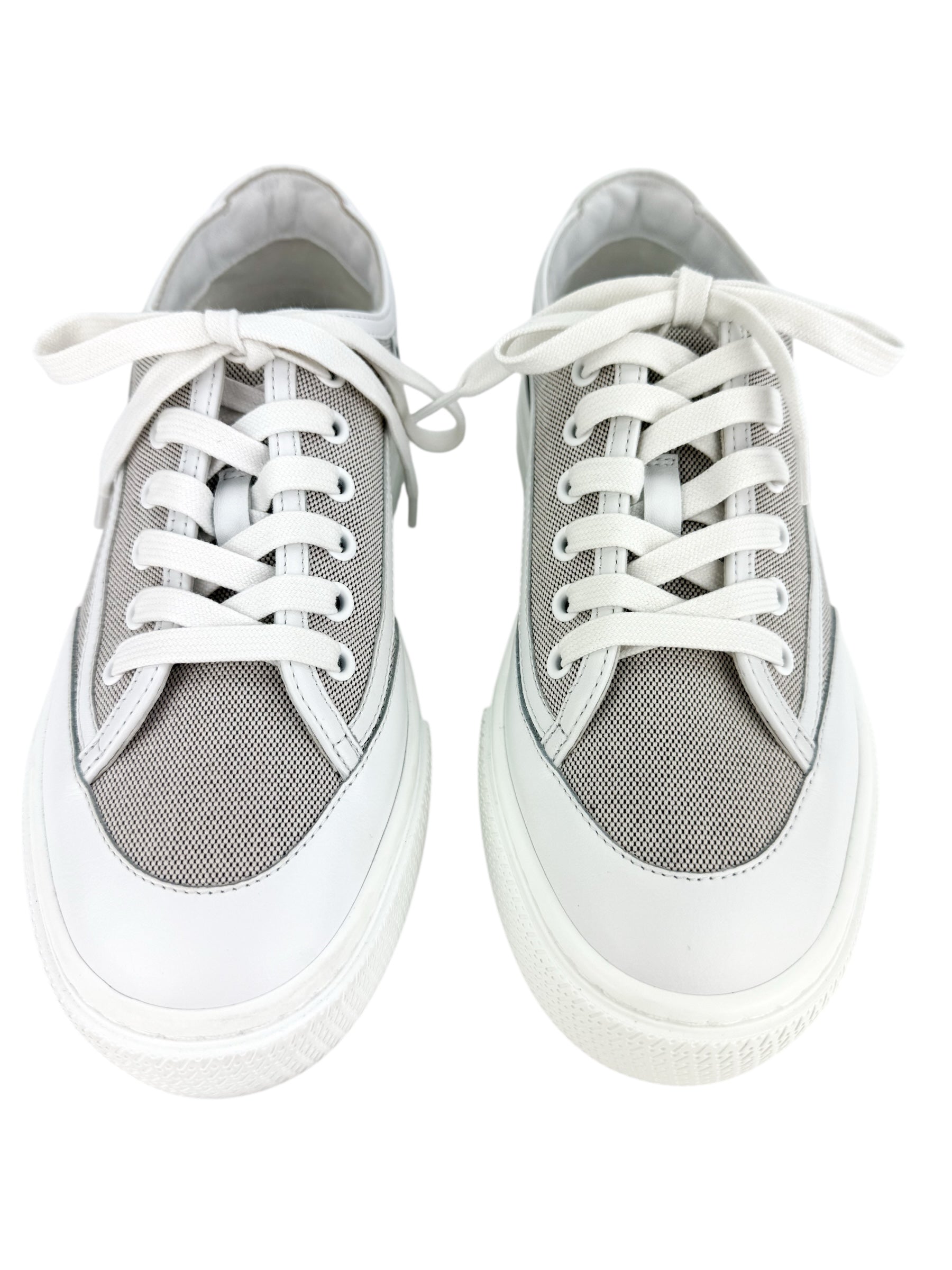 Hermes Canvas Calfskin Get Sneakers Prunoir White Size 37 (Full Set)