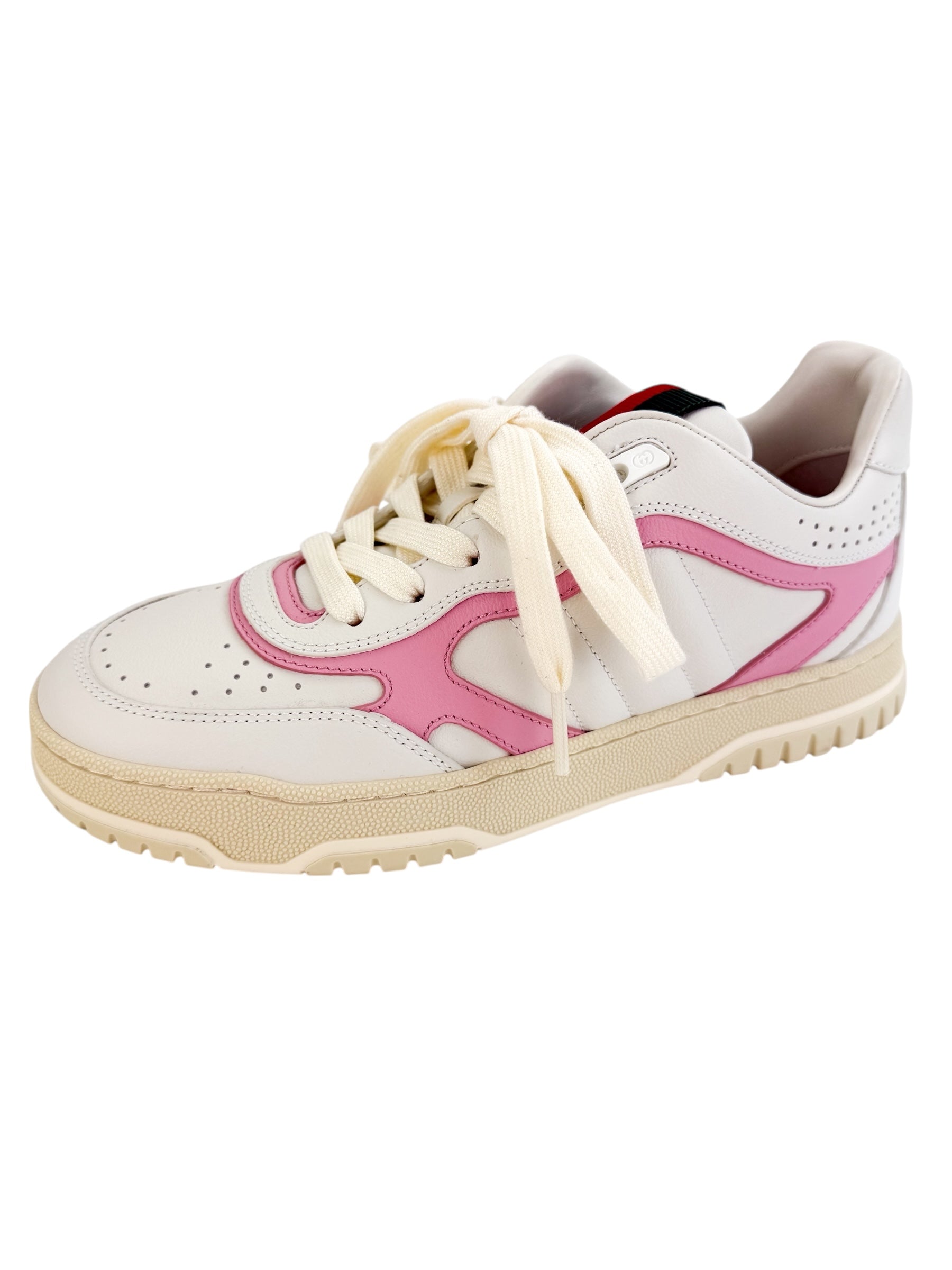 Gucci Calfskin Womens Re-Web Sneakers Size 37.5 White Pink
