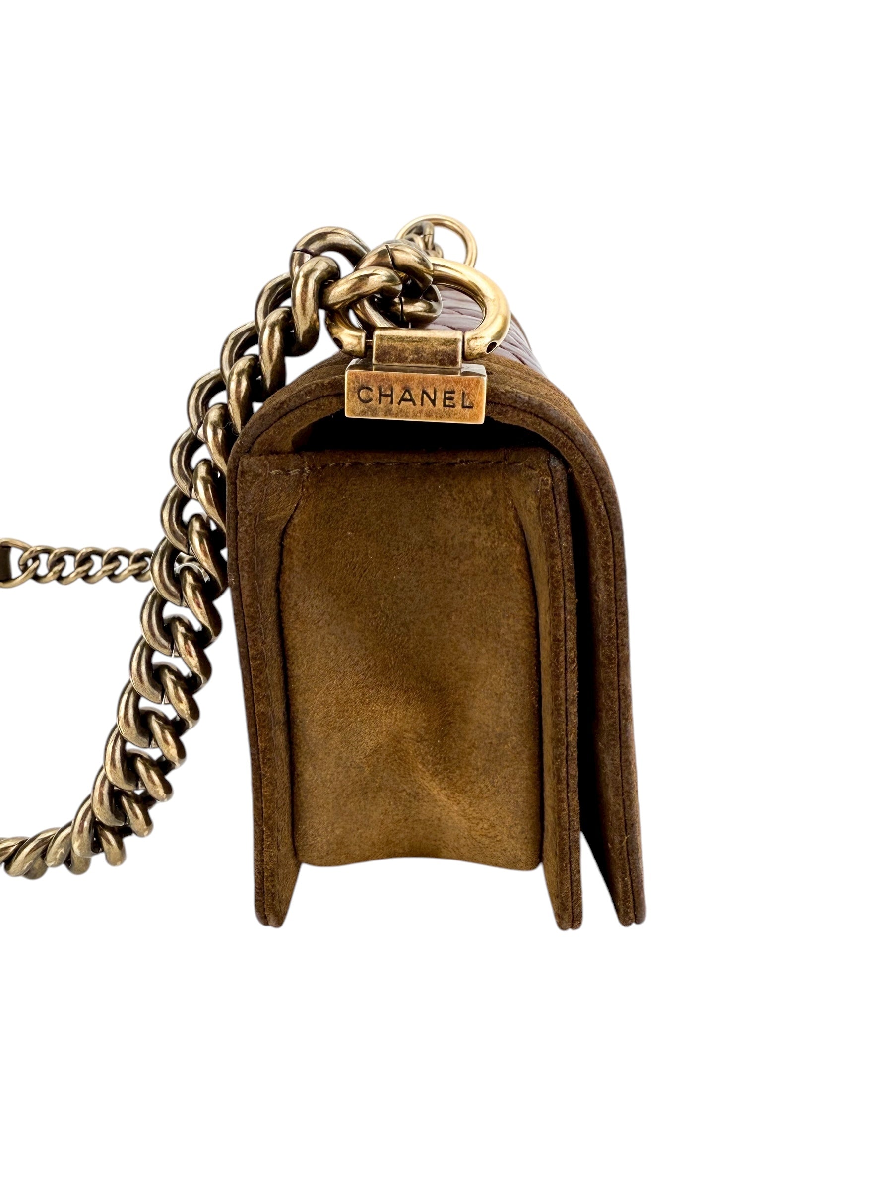 Chanel Aged Calfskin Nubuck Quilted Small Boy Flap Burgundy