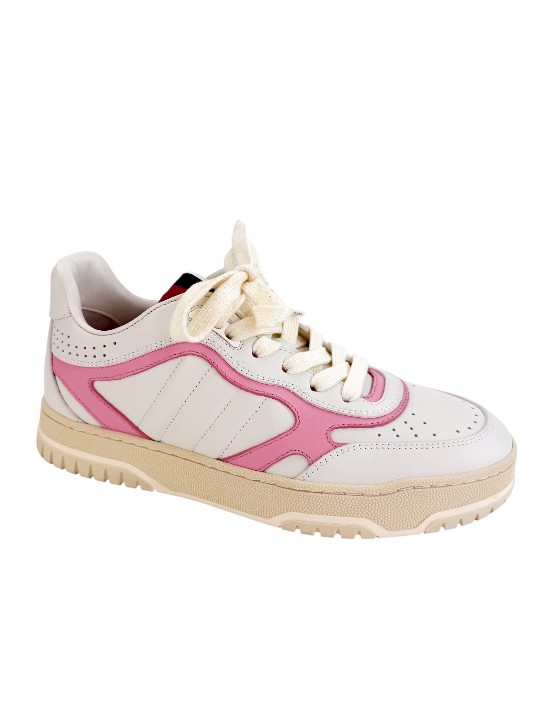 Gucci Calfskin Womens Re-Web Sneakers Size 37.5 White Pink