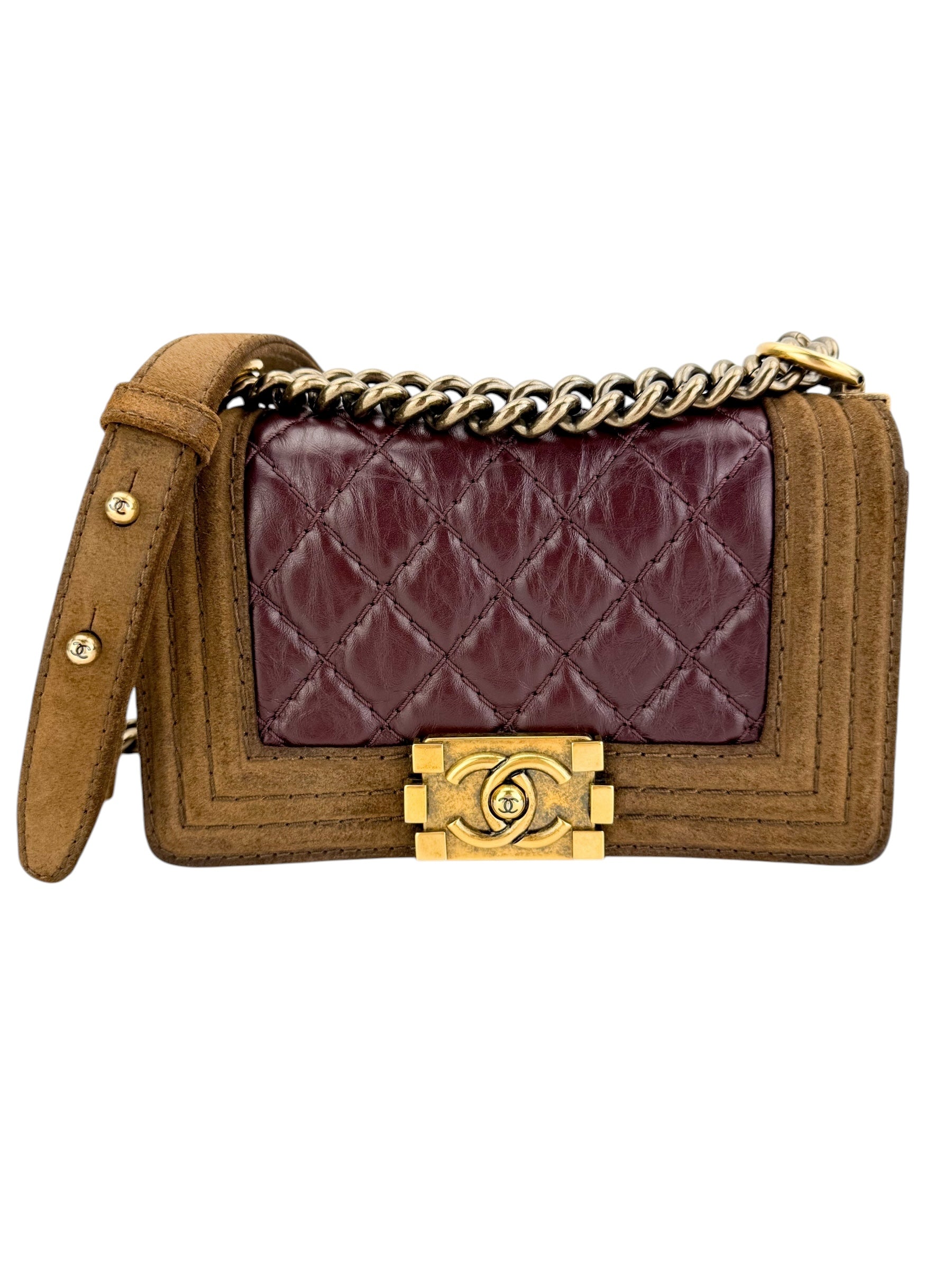 Chanel Aged Calfskin Nubuck Quilted Small Boy Flap Burgundy