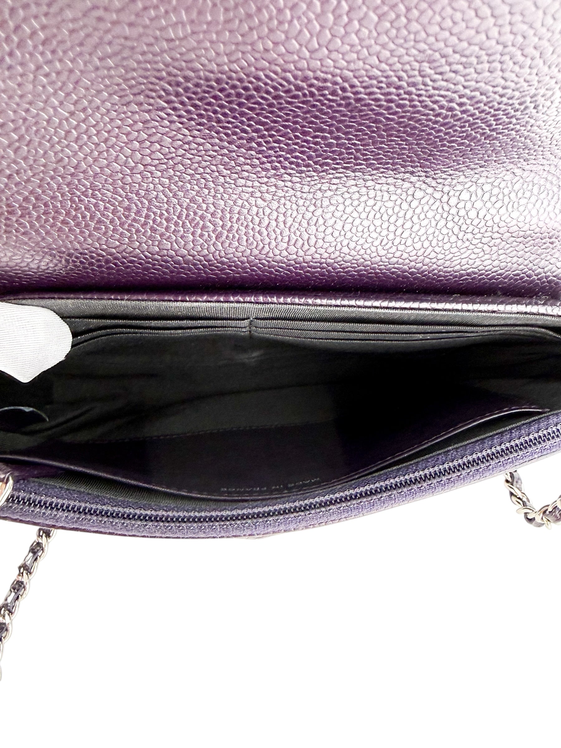 Chanel Caviar Half Moon Wallet on Chain WOC Deep Purple