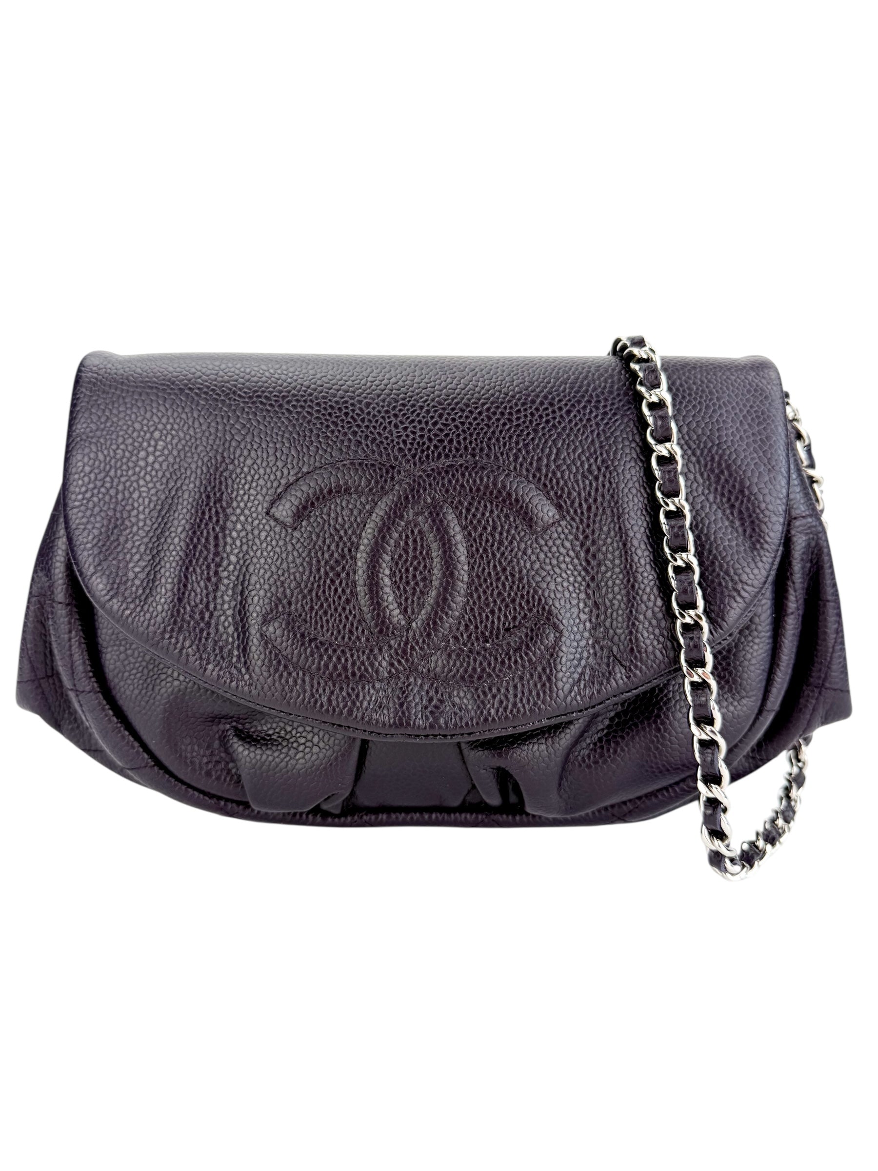 Chanel Caviar Half Moon Wallet on Chain WOC Deep Purple