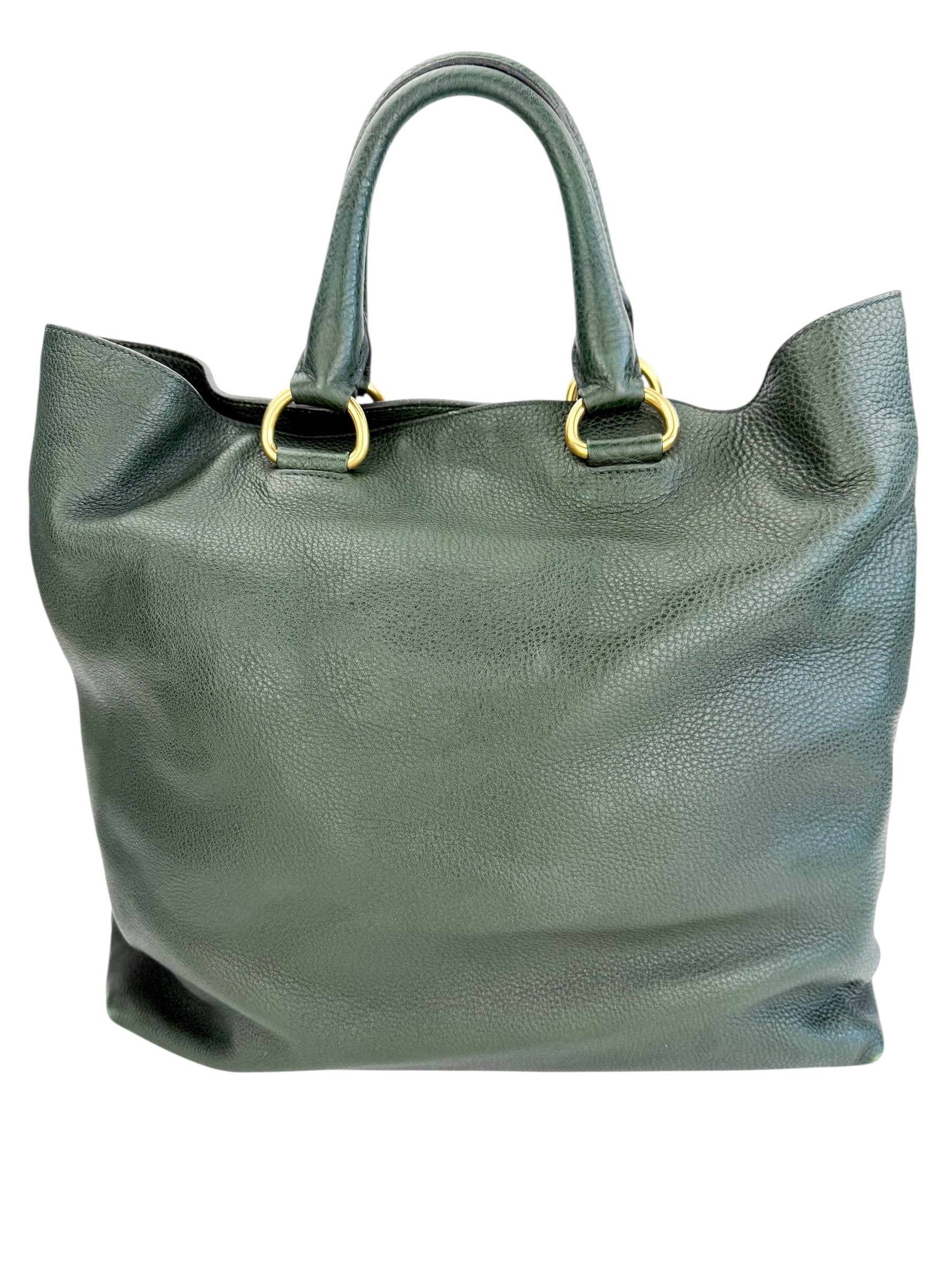Prada Vitello Phenix Leather Tote Green