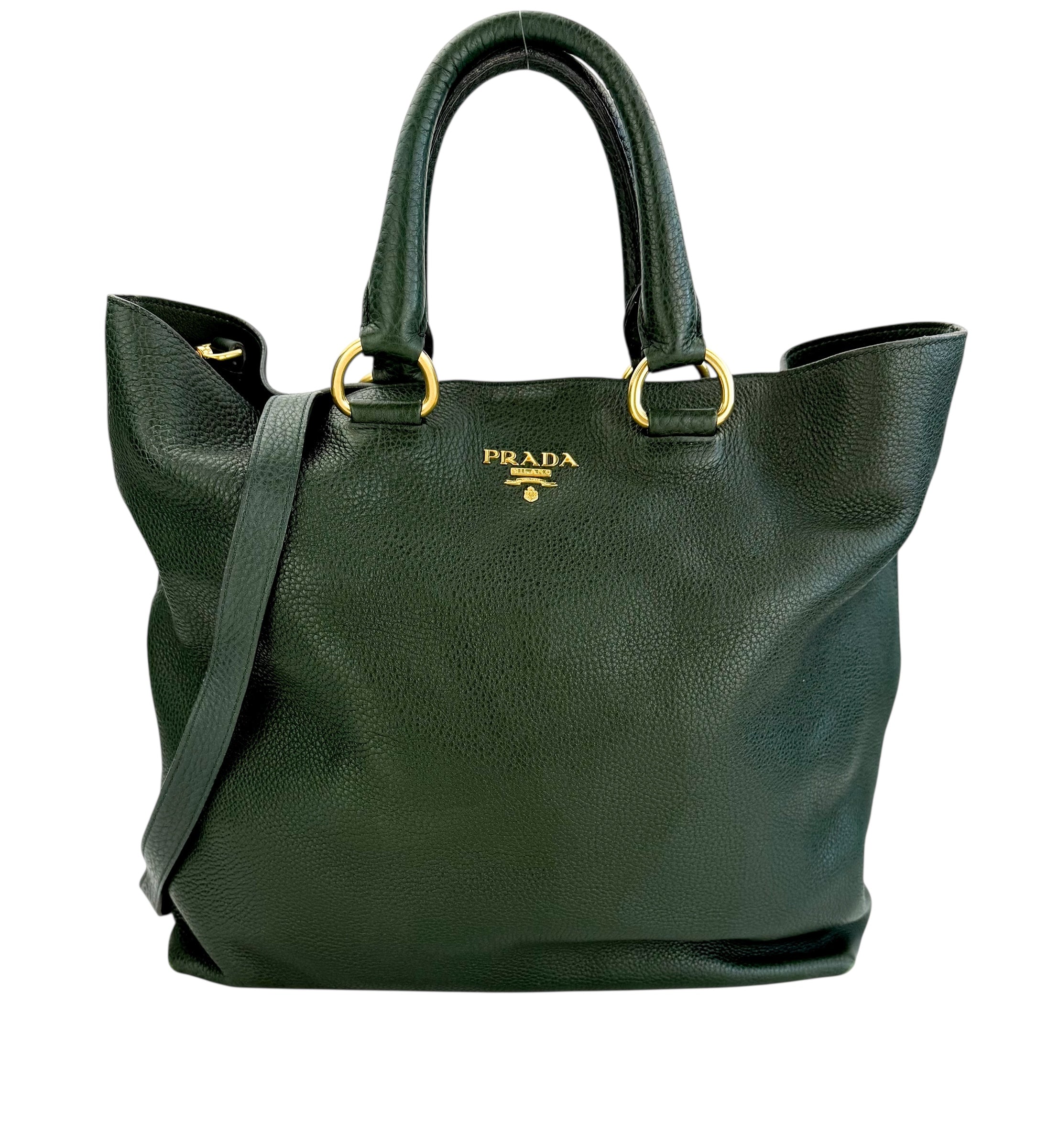 Prada Vitello Phenix Leather Tote Green